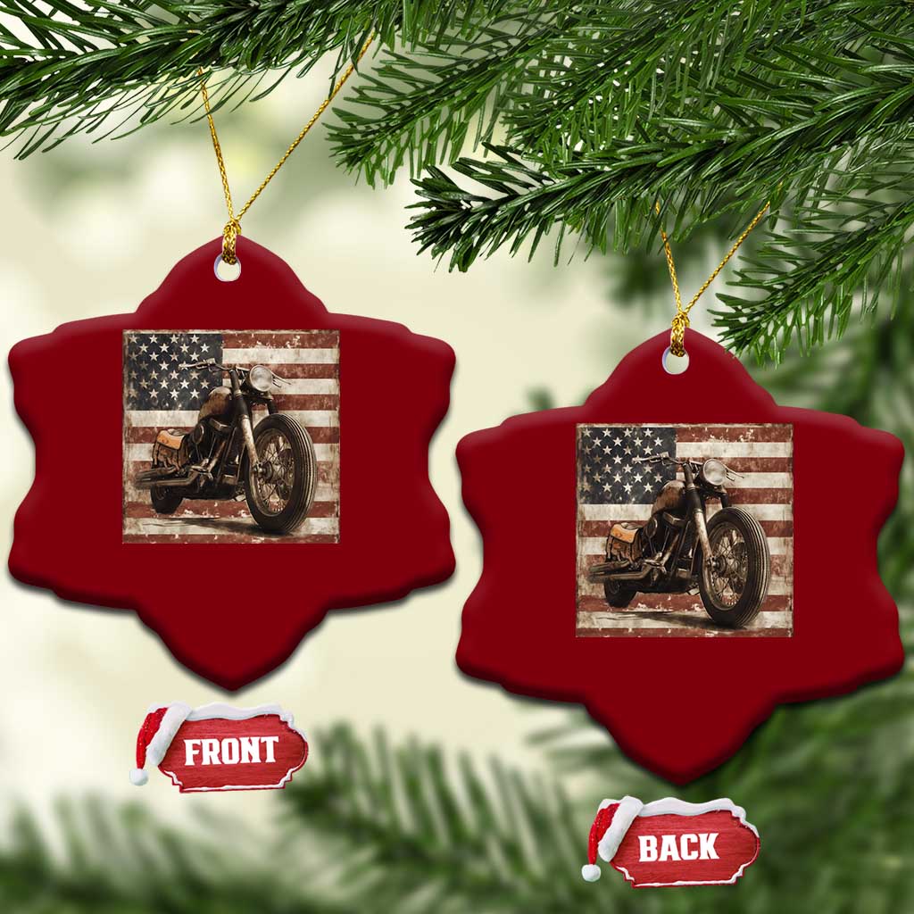 American Flag Motorcycle Ceramic Ornament Vintage Retro Biker USA 4th of July - Wonder Print Shop