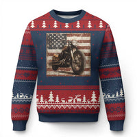 American Flag Motorcycle Ugly Christmas Sweater Vintage Retro Biker USA 4th of July - Wonder Print Shop