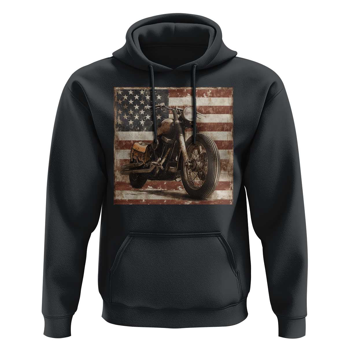 American Flag Motorcycle Hoodie Vintage Retro Biker USA 4th of July - Wonder Print Shop