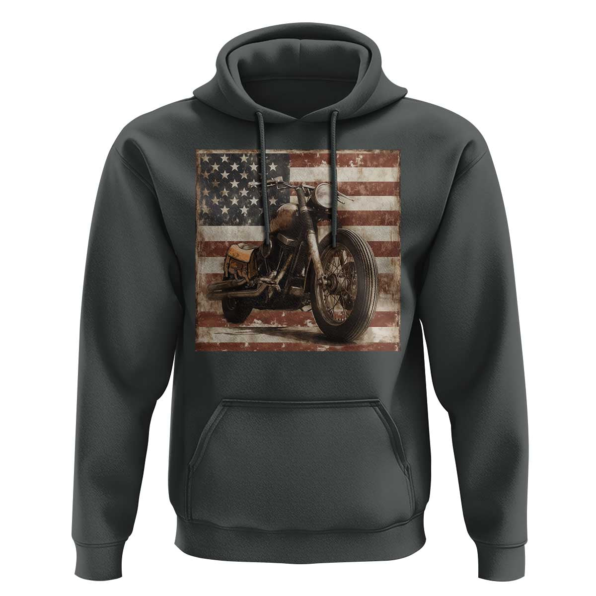 American Flag Motorcycle Hoodie Vintage Retro Biker USA 4th of July - Wonder Print Shop