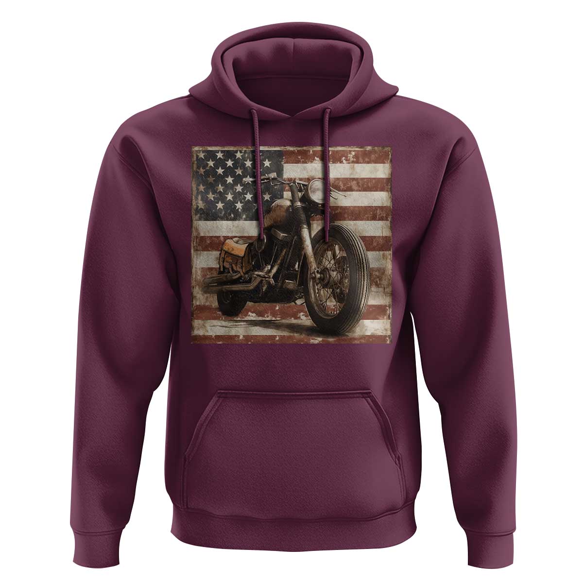 American Flag Motorcycle Hoodie Vintage Retro Biker USA 4th of July - Wonder Print Shop