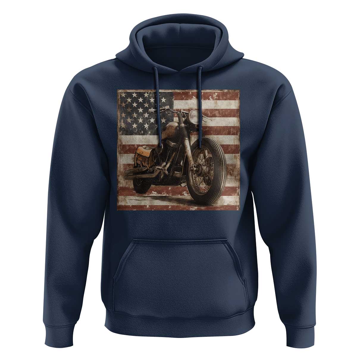 American Flag Motorcycle Hoodie Vintage Retro Biker USA 4th of July - Wonder Print Shop