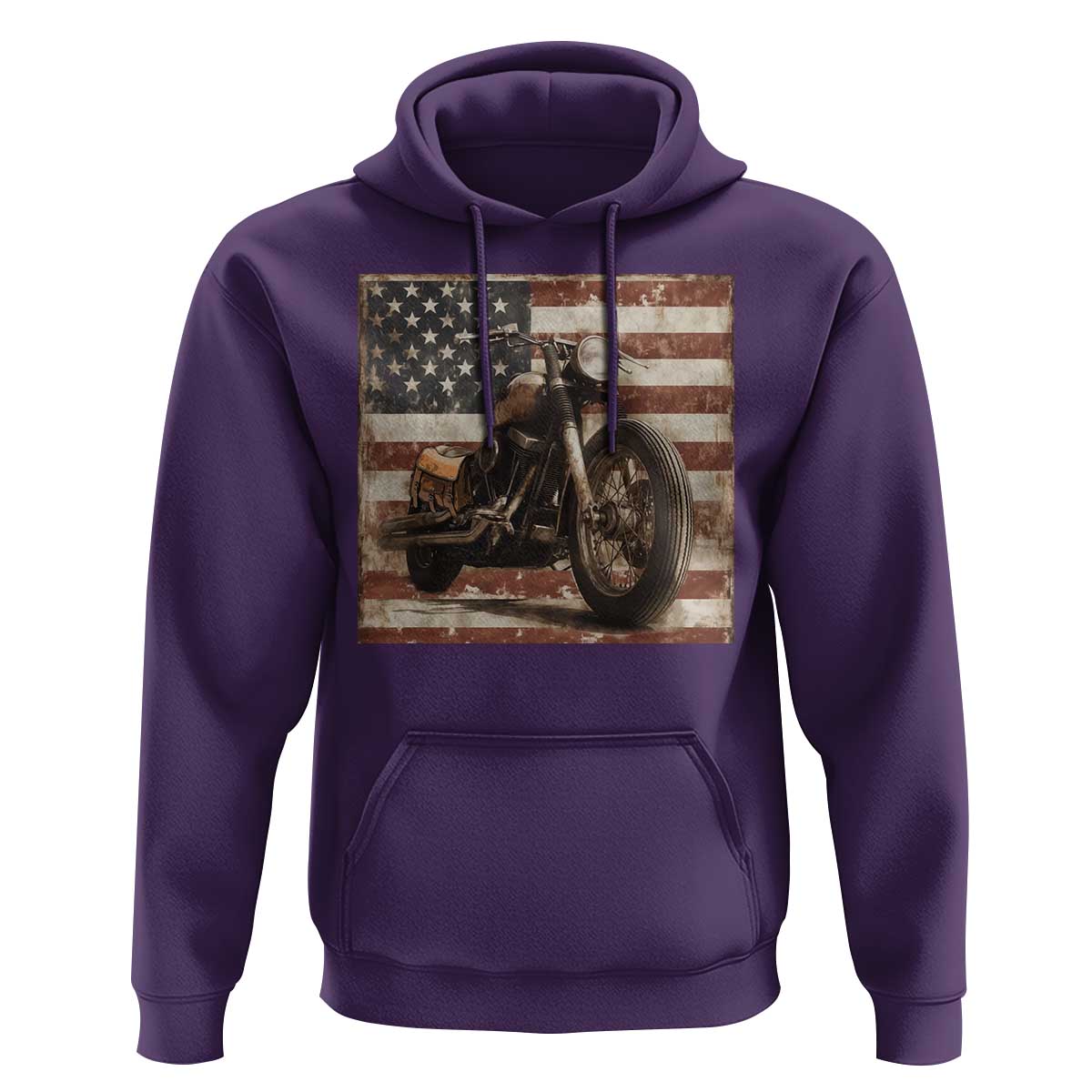 American Flag Motorcycle Hoodie Vintage Retro Biker USA 4th of July - Wonder Print Shop