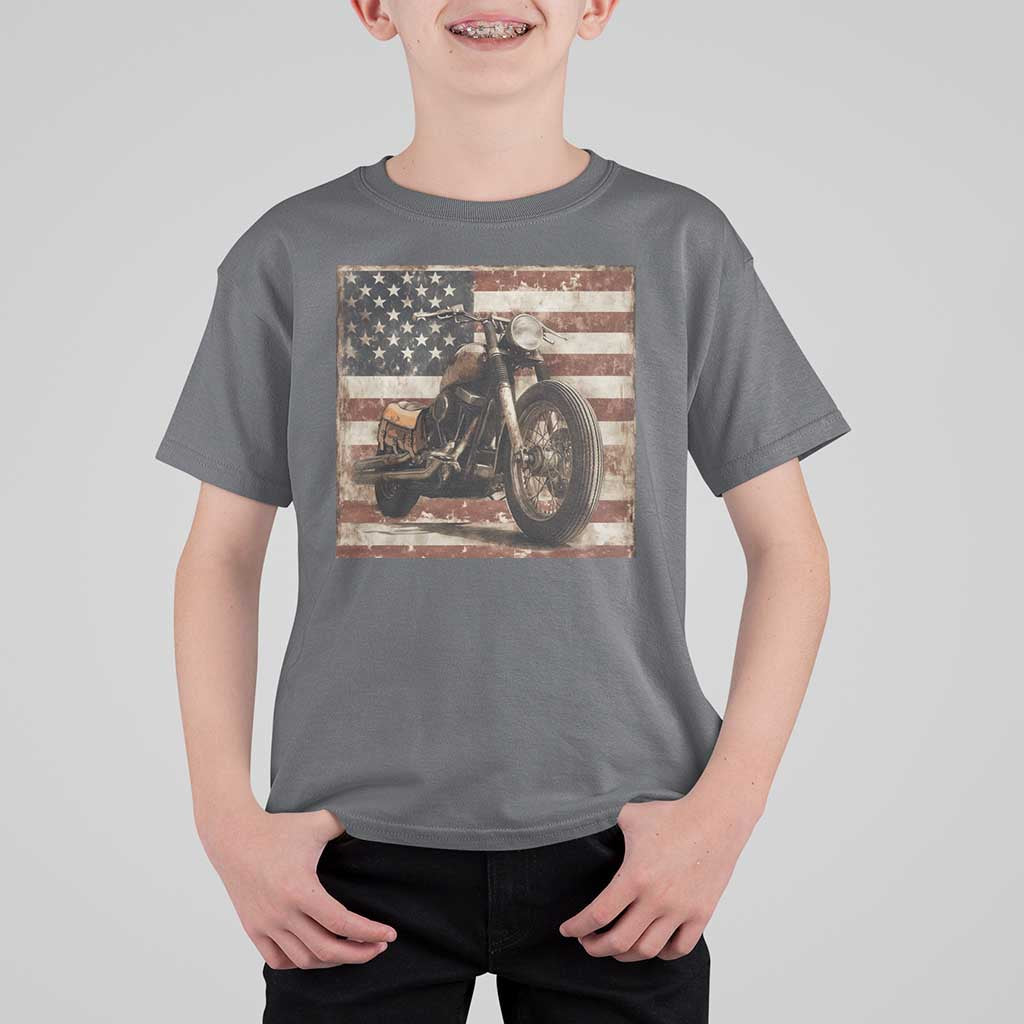 American Flag Motorcycle T Shirt For Kid Vintage Retro Biker USA 4th of July - Wonder Print Shop