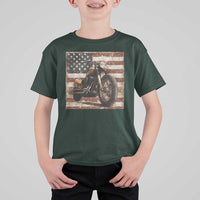 American Flag Motorcycle T Shirt For Kid Vintage Retro Biker USA 4th of July - Wonder Print Shop