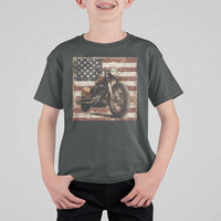 American Flag Motorcycle T Shirt For Kid Vintage Retro Biker USA 4th of July - Wonder Print Shop