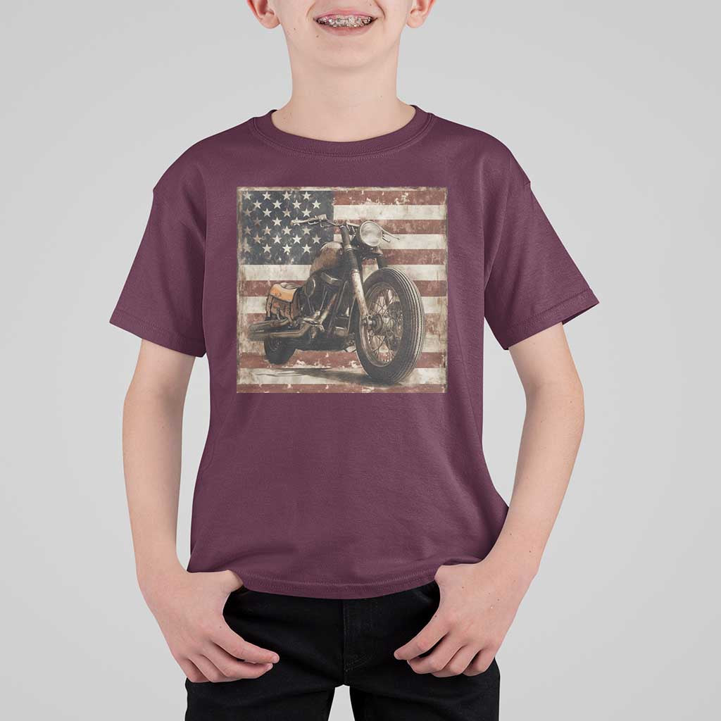 American Flag Motorcycle T Shirt For Kid Vintage Retro Biker USA 4th of July - Wonder Print Shop