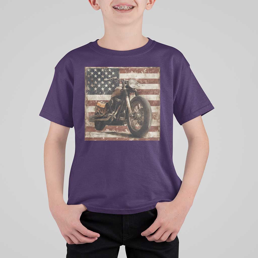 American Flag Motorcycle T Shirt For Kid Vintage Retro Biker USA 4th of July - Wonder Print Shop