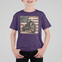 American Flag Motorcycle T Shirt For Kid Vintage Retro Biker USA 4th of July - Wonder Print Shop