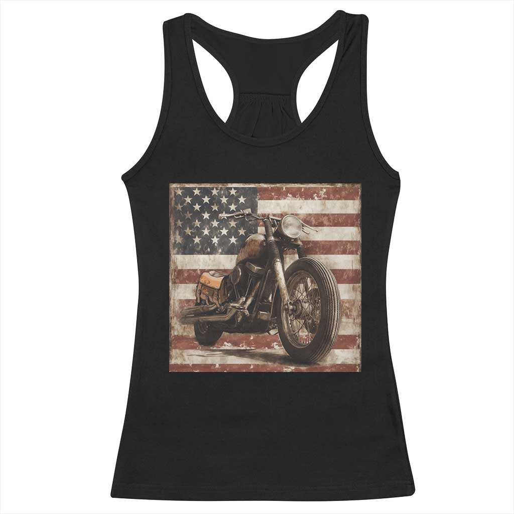 American Flag Motorcycle Racerback Tank Top Vintage Retro Biker USA 4th of July - Wonder Print Shop