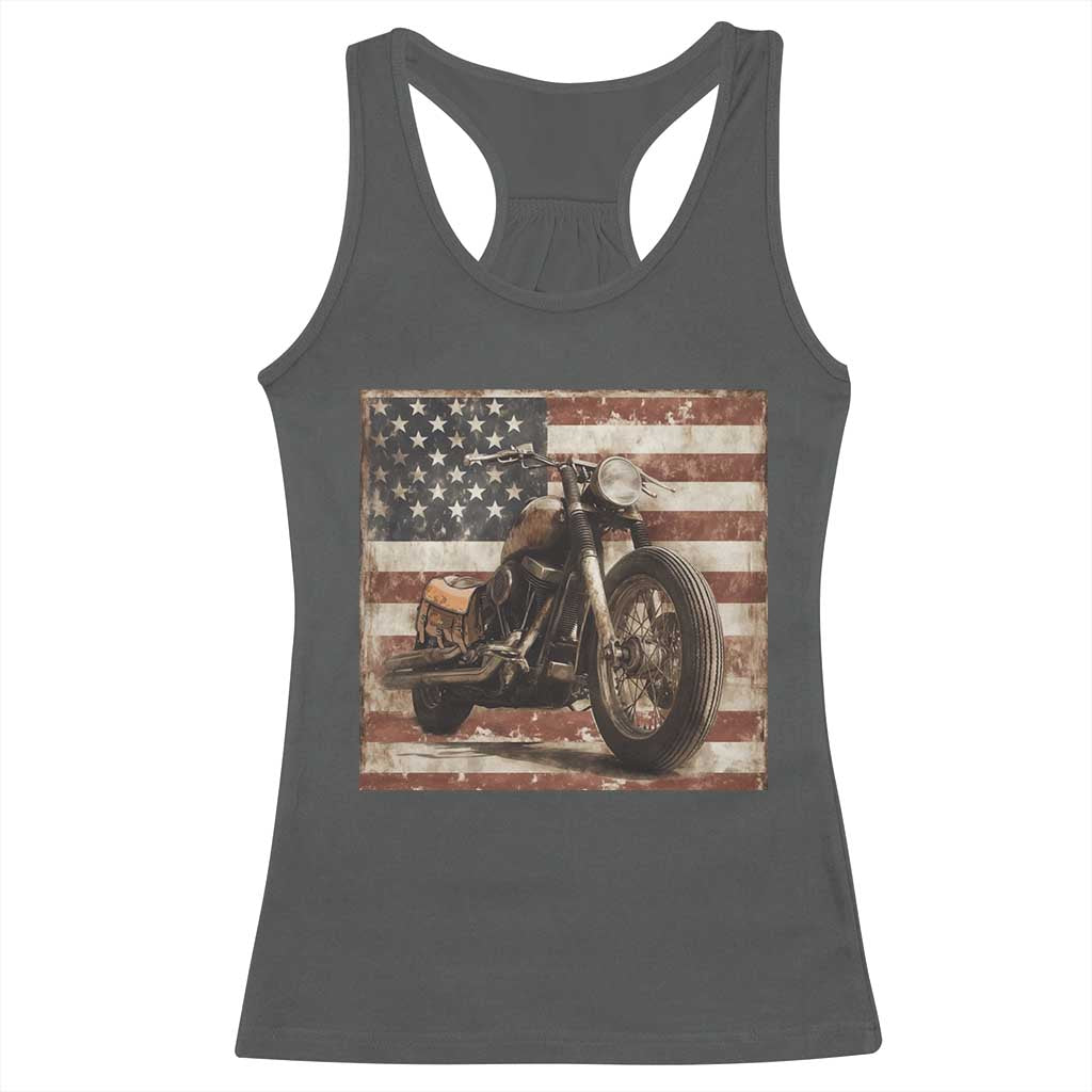 American Flag Motorcycle Racerback Tank Top Vintage Retro Biker USA 4th of July - Wonder Print Shop