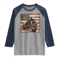 American Flag Motorcycle Raglan Shirt Vintage Retro Biker USA 4th of July - Wonder Print Shop