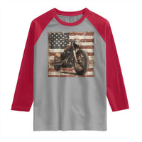 American Flag Motorcycle Raglan Shirt Vintage Retro Biker USA 4th of July - Wonder Print Shop