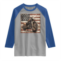 American Flag Motorcycle Raglan Shirt Vintage Retro Biker USA 4th of July - Wonder Print Shop