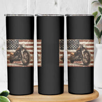 American Flag Motorcycle Skinny Tumbler Vintage Retro Biker USA 4th of July - Wonder Print Shop
