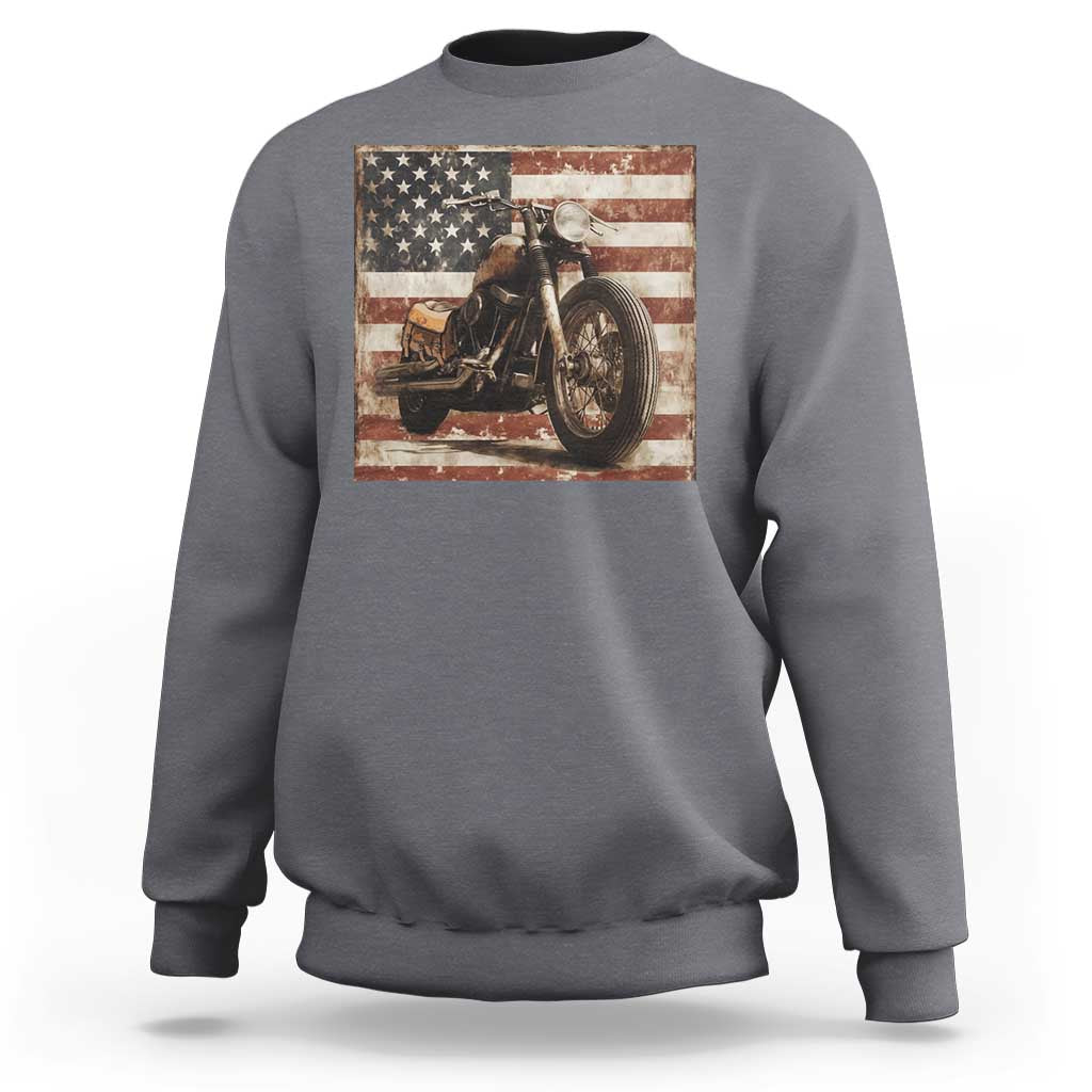 American Flag Motorcycle Sweatshirt Vintage Retro Biker USA 4th of July - Wonder Print Shop