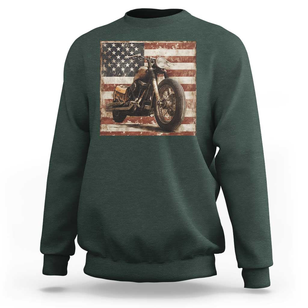 American Flag Motorcycle Sweatshirt Vintage Retro Biker USA 4th of July - Wonder Print Shop