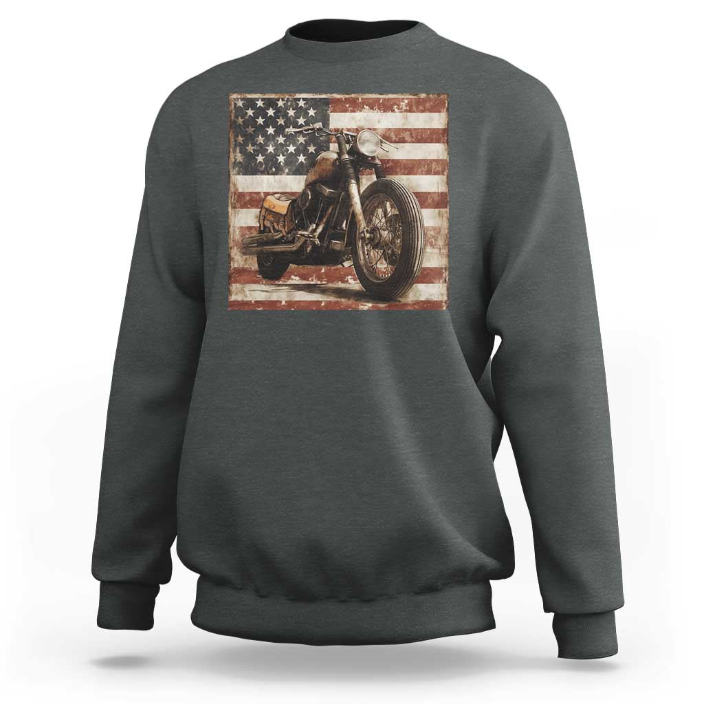 American Flag Motorcycle Sweatshirt Vintage Retro Biker USA 4th of July - Wonder Print Shop