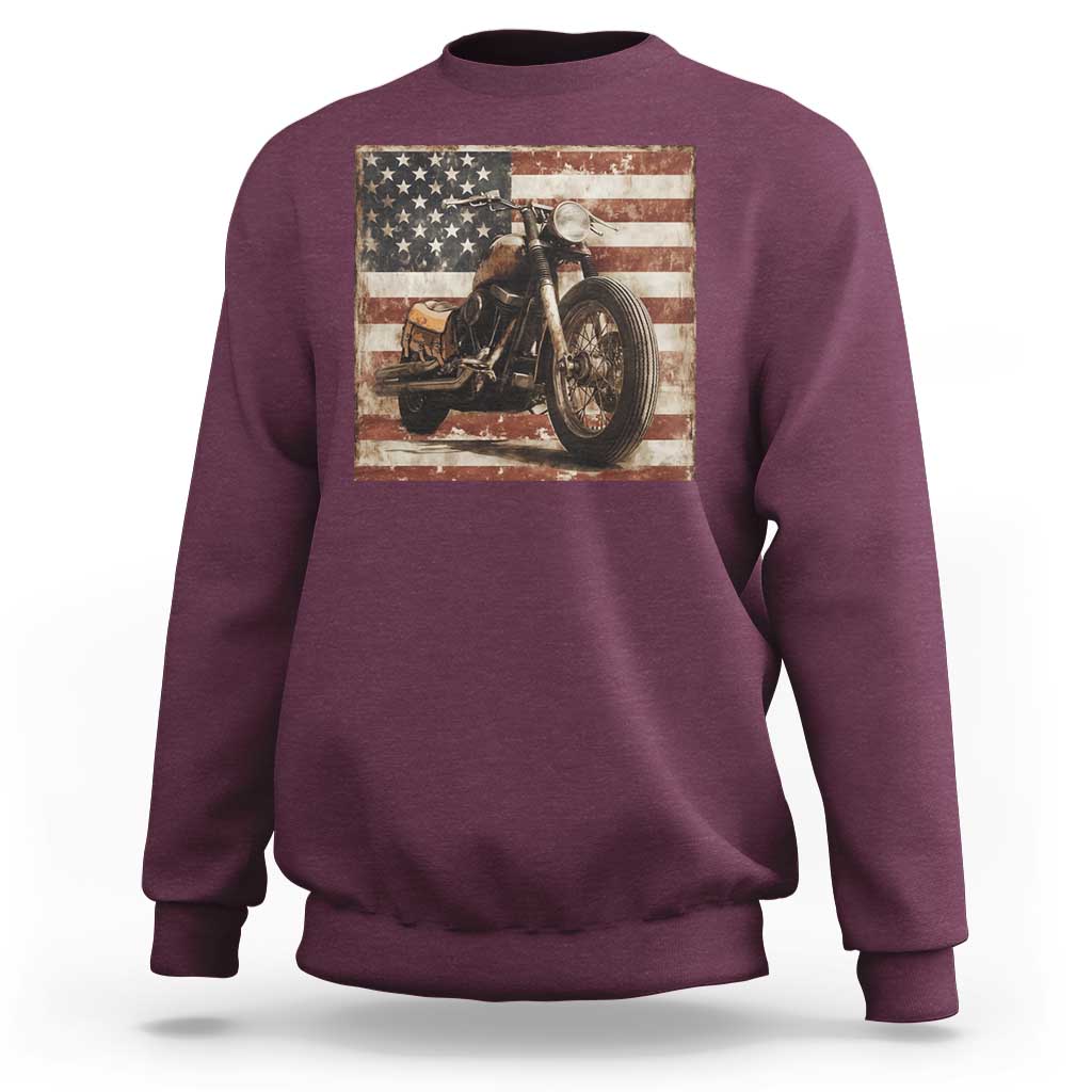 American Flag Motorcycle Sweatshirt Vintage Retro Biker USA 4th of July - Wonder Print Shop