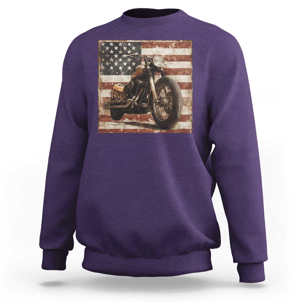 American Flag Motorcycle Sweatshirt Vintage Retro Biker USA 4th of July - Wonder Print Shop