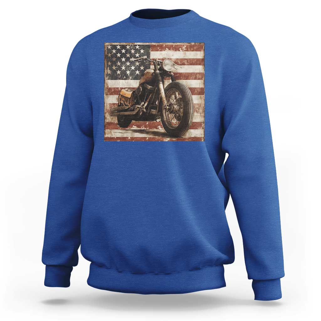 American Flag Motorcycle Sweatshirt Vintage Retro Biker USA 4th of July - Wonder Print Shop