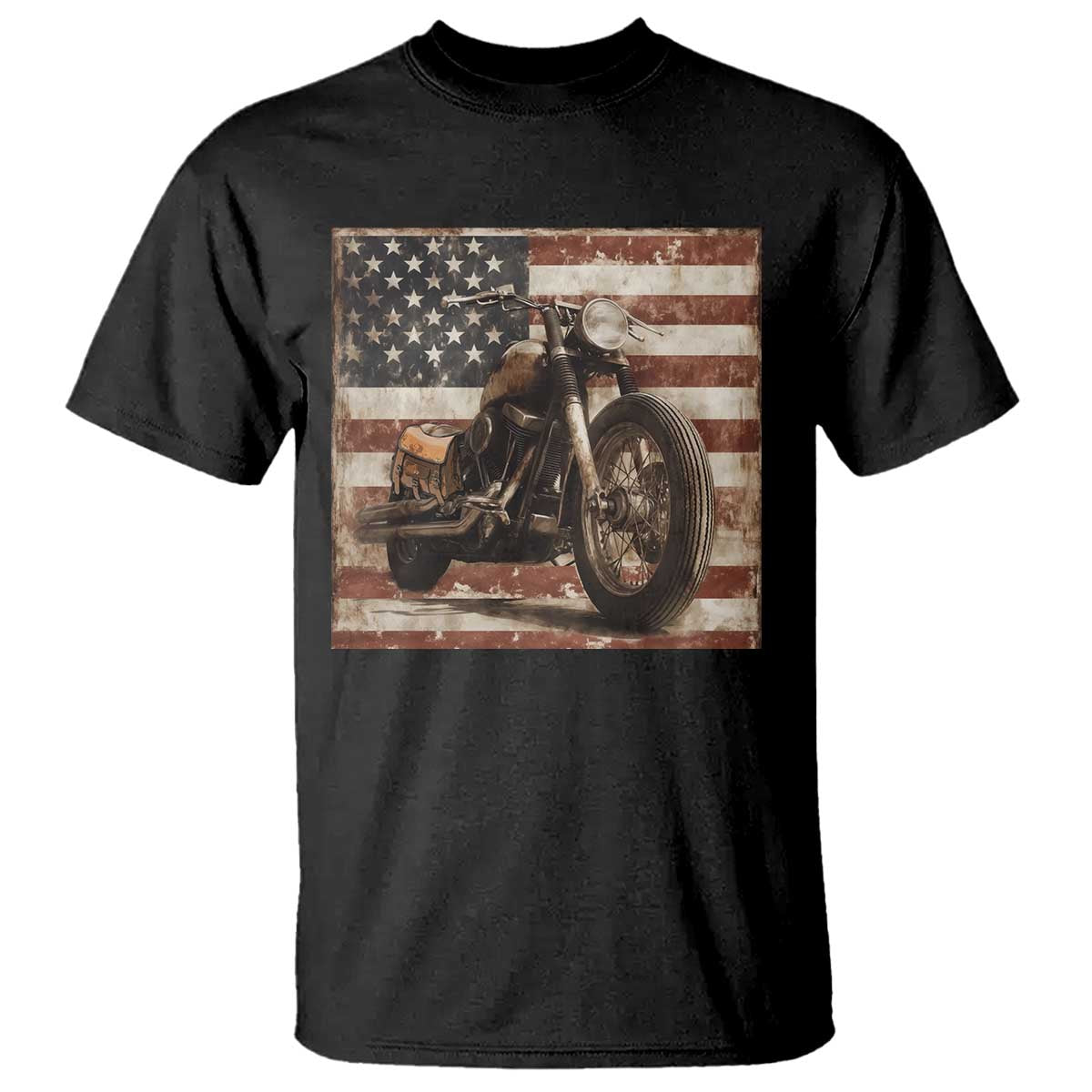 American Flag Motorcycle T Shirt Vintage Retro Biker USA 4th of July - Wonder Print Shop