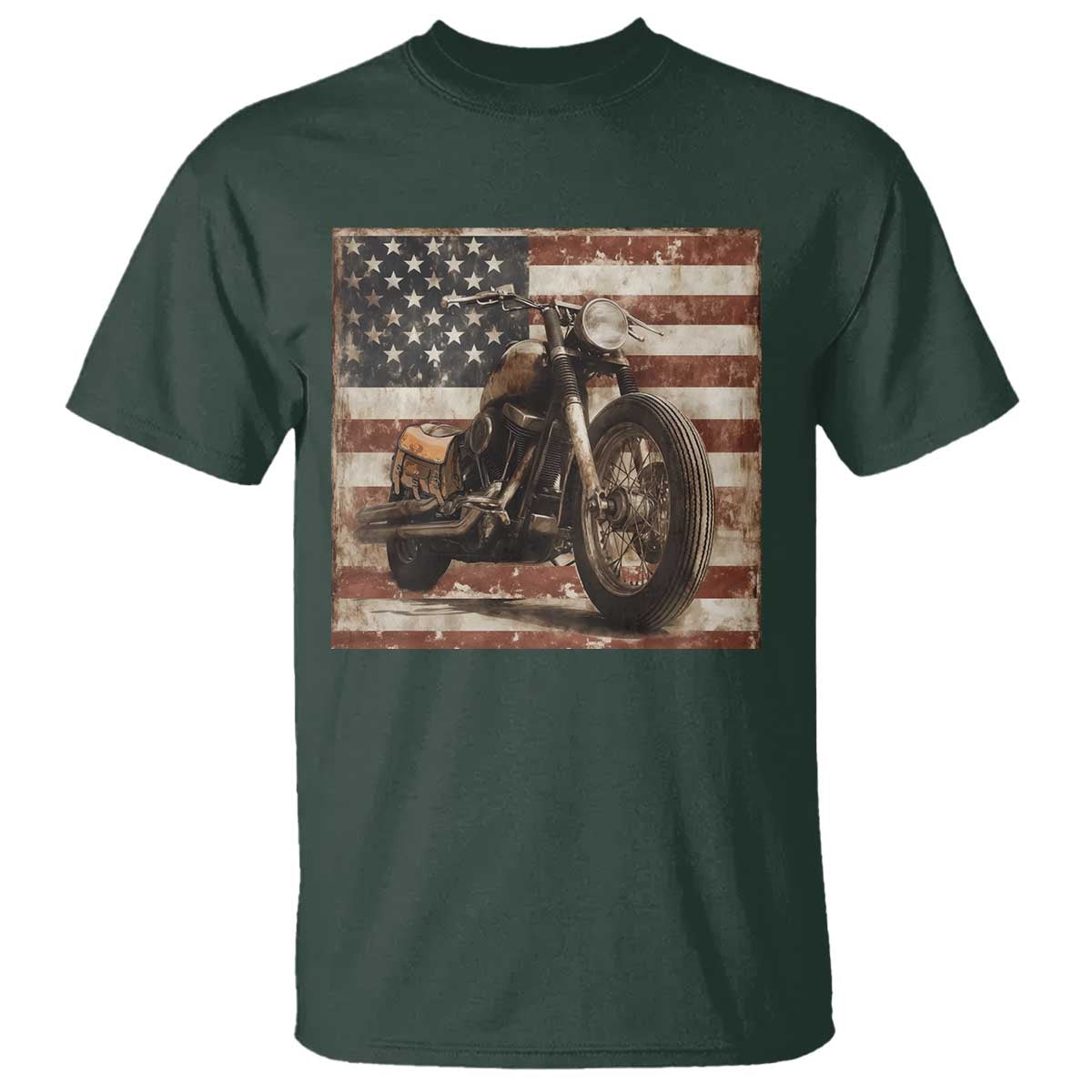 American Flag Motorcycle T Shirt Vintage Retro Biker USA 4th of July - Wonder Print Shop