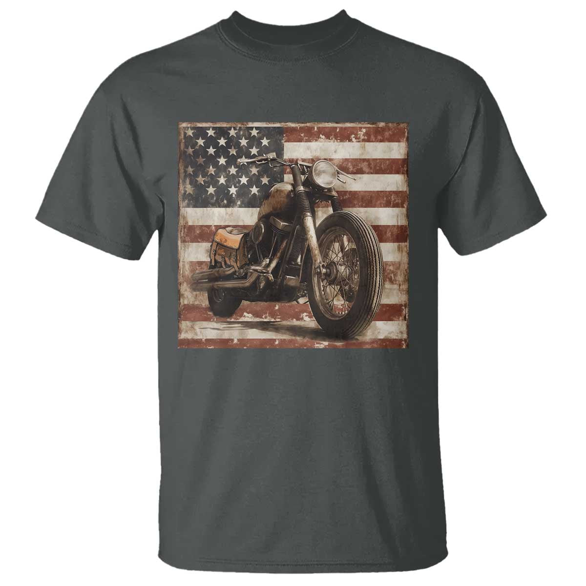 American Flag Motorcycle T Shirt Vintage Retro Biker USA 4th of July - Wonder Print Shop