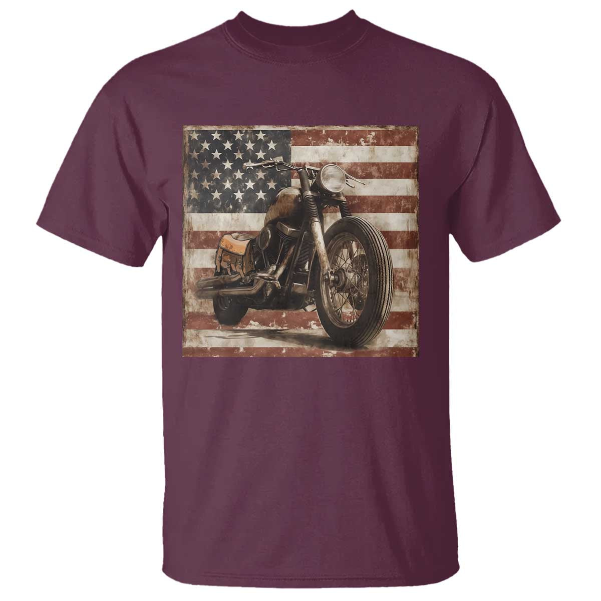 American Flag Motorcycle T Shirt Vintage Retro Biker USA 4th of July - Wonder Print Shop