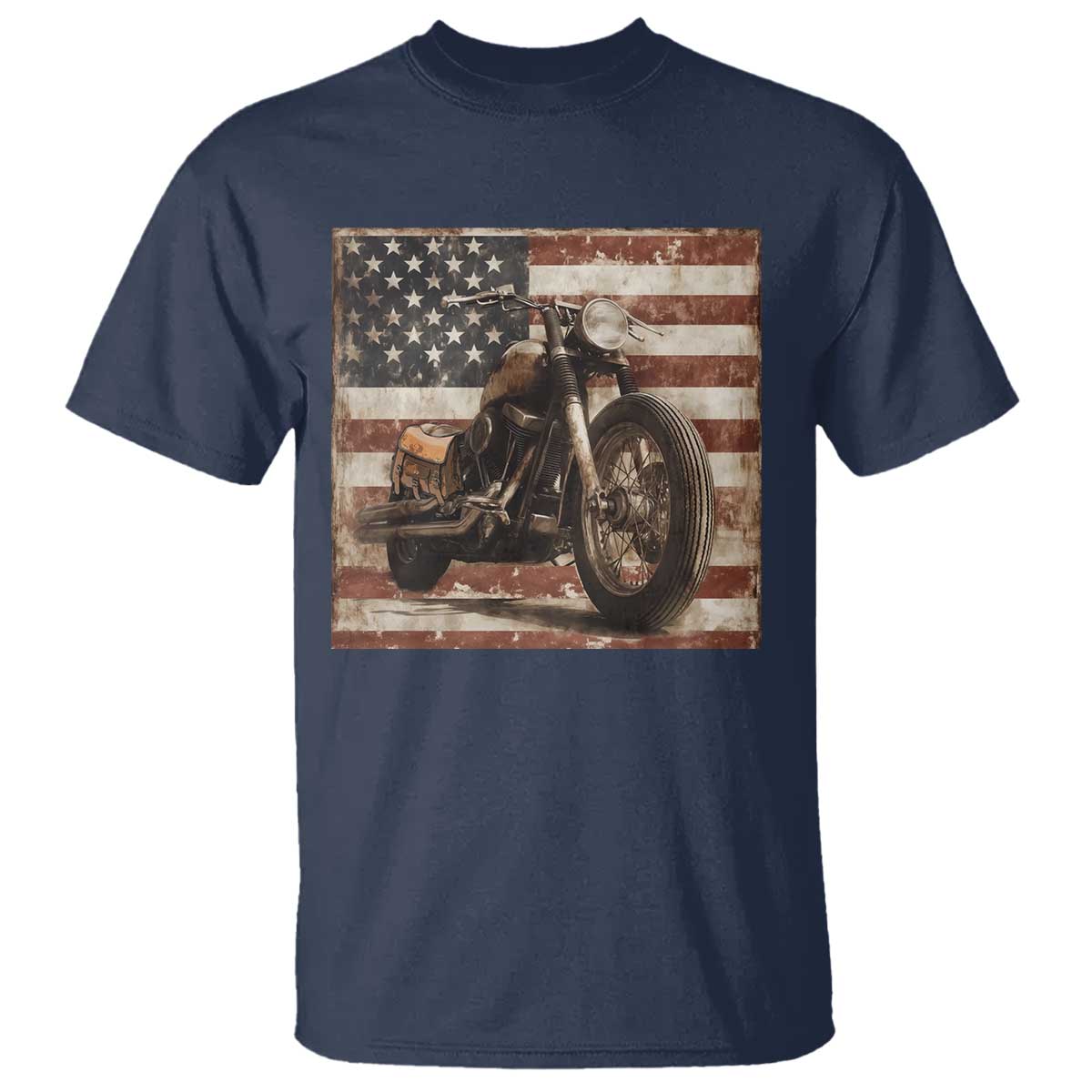 American Flag Motorcycle T Shirt Vintage Retro Biker USA 4th of July - Wonder Print Shop