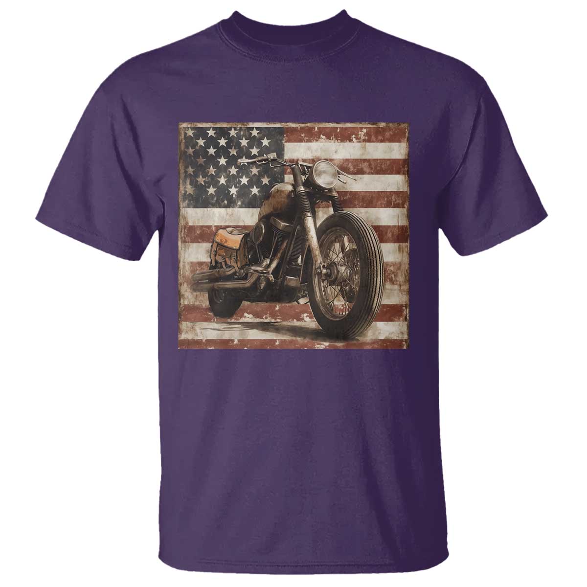 American Flag Motorcycle T Shirt Vintage Retro Biker USA 4th of July - Wonder Print Shop