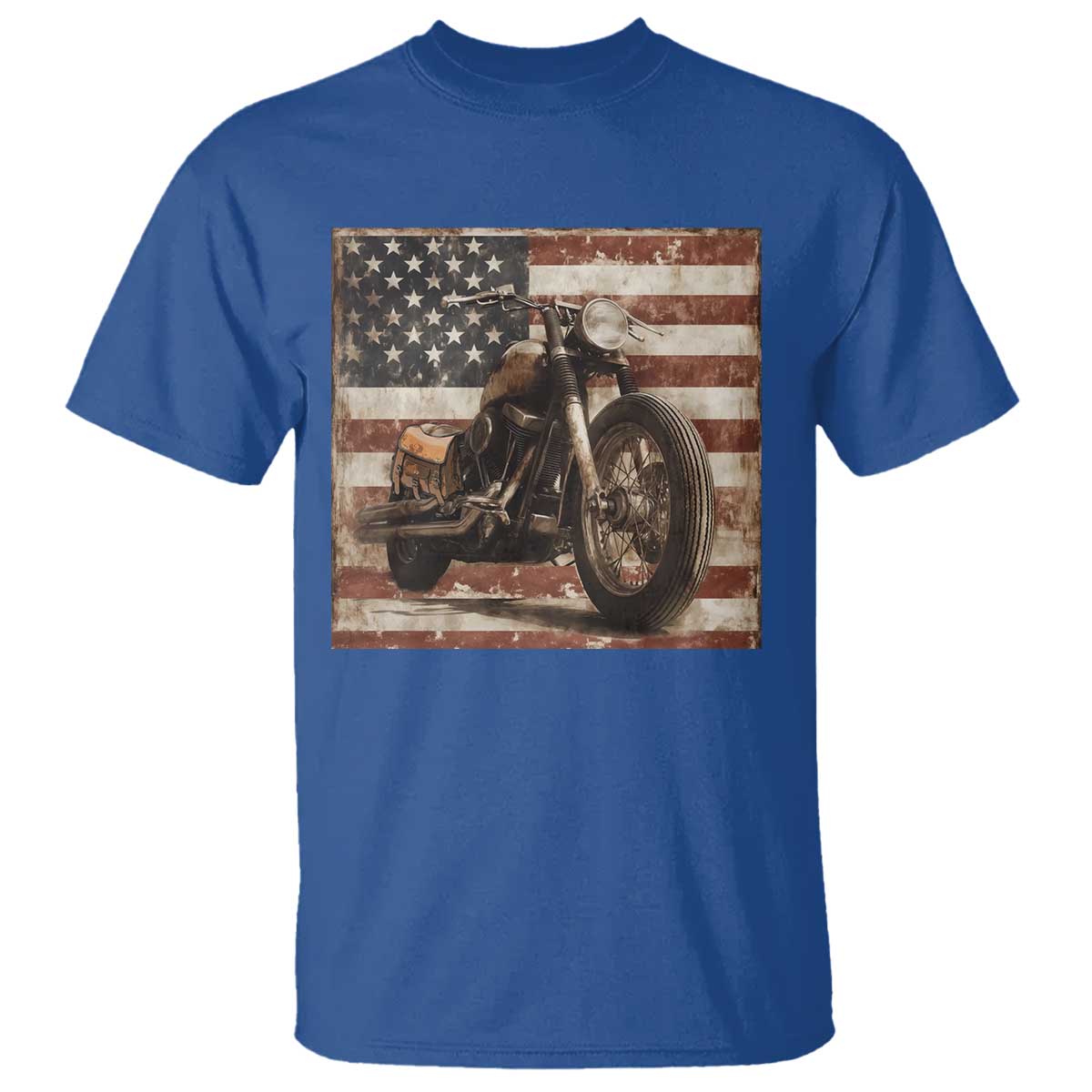 American Flag Motorcycle T Shirt Vintage Retro Biker USA 4th of July - Wonder Print Shop