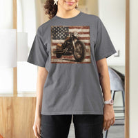 American Flag Motorcycle T Shirt For Women Vintage Retro Biker USA 4th of July - Wonder Print Shop