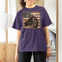 American Flag Motorcycle T Shirt For Women Vintage Retro Biker USA 4th of July - Wonder Print Shop
