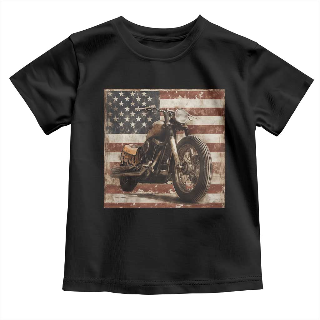 American Flag Motorcycle Toddler T Shirt Vintage Retro Biker USA 4th of July - Wonder Print Shop