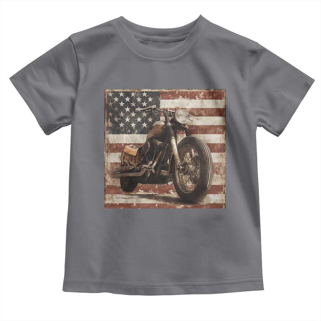 American Flag Motorcycle Toddler T Shirt Vintage Retro Biker USA 4th of July - Wonder Print Shop