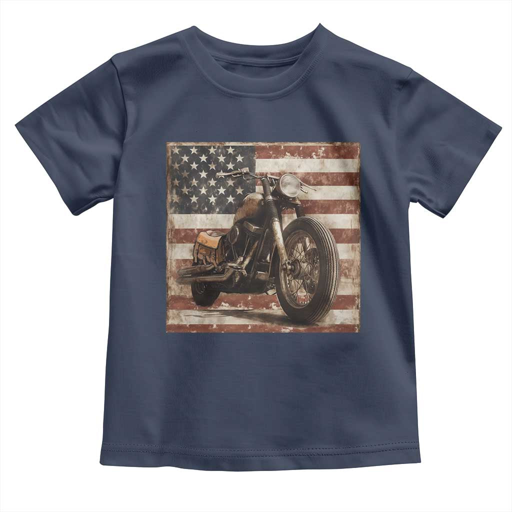 American Flag Motorcycle Toddler T Shirt Vintage Retro Biker USA 4th of July - Wonder Print Shop