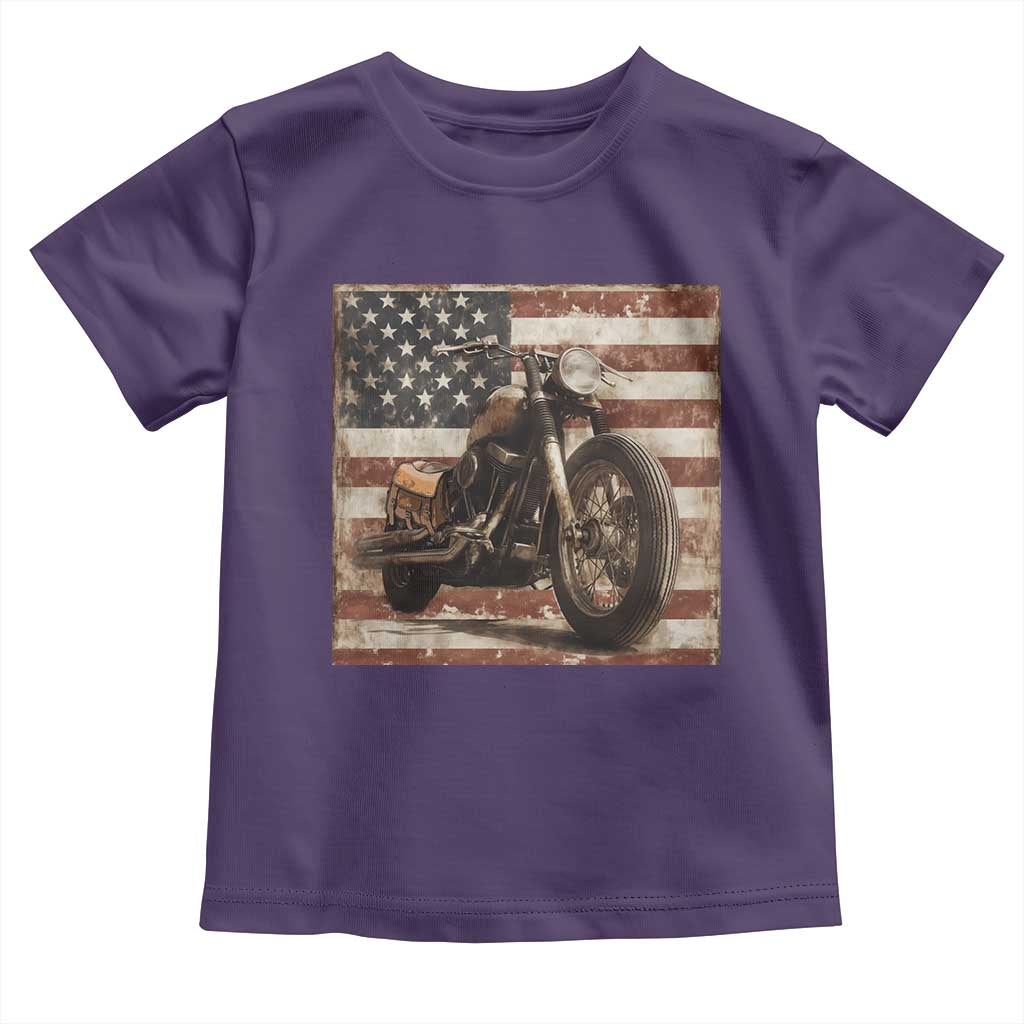 American Flag Motorcycle Toddler T Shirt Vintage Retro Biker USA 4th of July - Wonder Print Shop