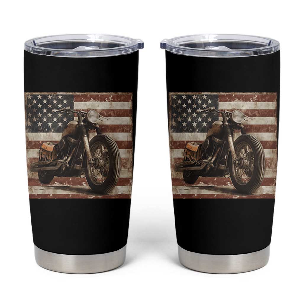 American Flag Motorcycle Tumbler Cup Vintage Retro Biker USA 4th of July - Wonder Print Shop