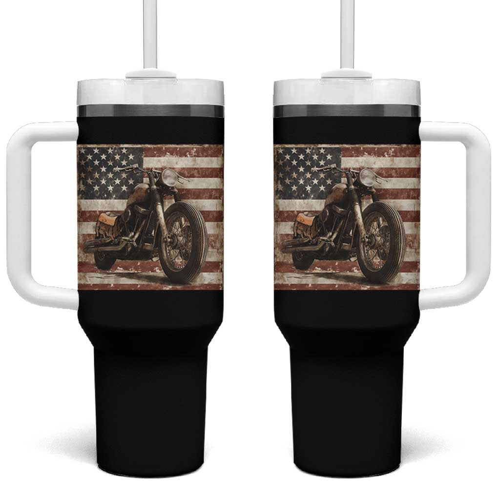American Flag Motorcycle Tumbler With Handle Vintage Retro Biker USA 4th of July - Wonder Print Shop