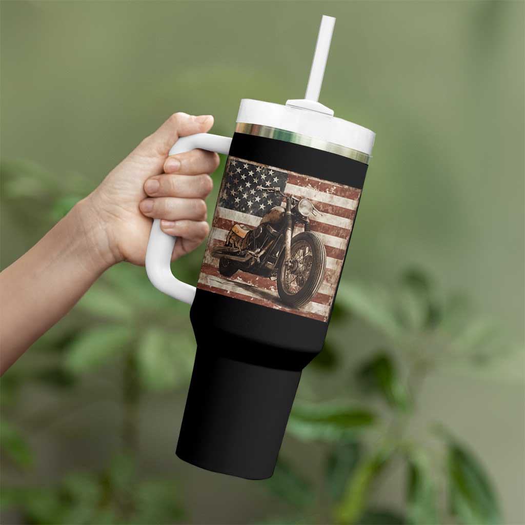 American Flag Motorcycle Tumbler With Handle Vintage Retro Biker USA 4th of July - Wonder Print Shop