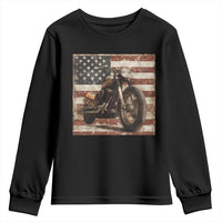 American Flag Motorcycle Youth Sweatshirt Vintage Retro Biker USA 4th of July - Wonder Print Shop