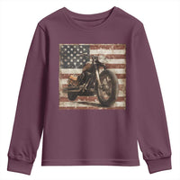 American Flag Motorcycle Youth Sweatshirt Vintage Retro Biker USA 4th of July - Wonder Print Shop