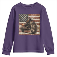 American Flag Motorcycle Youth Sweatshirt Vintage Retro Biker USA 4th of July - Wonder Print Shop