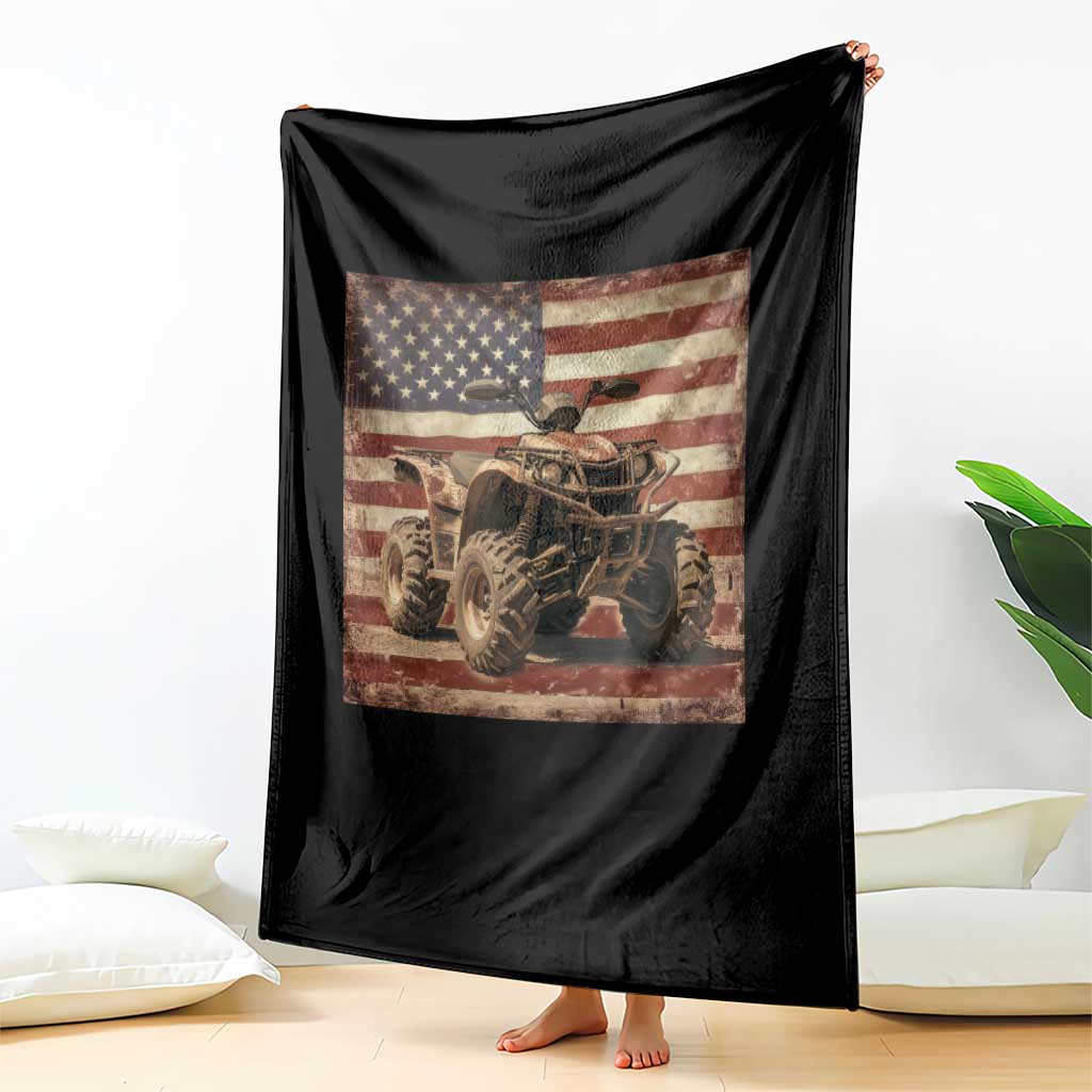 American Flag Quad 4 Wheeler Throw Blanket Vintage Retro Cool ATV Quadrider Off Road Clothing - Wonder Print Shop