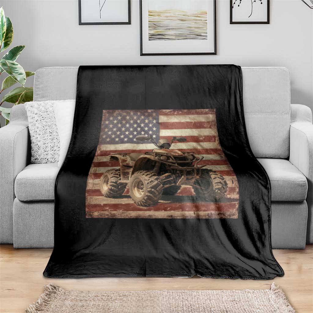 American Flag Quad 4 Wheeler Throw Blanket Vintage Retro Cool ATV Quadrider Off Road Clothing - Wonder Print Shop