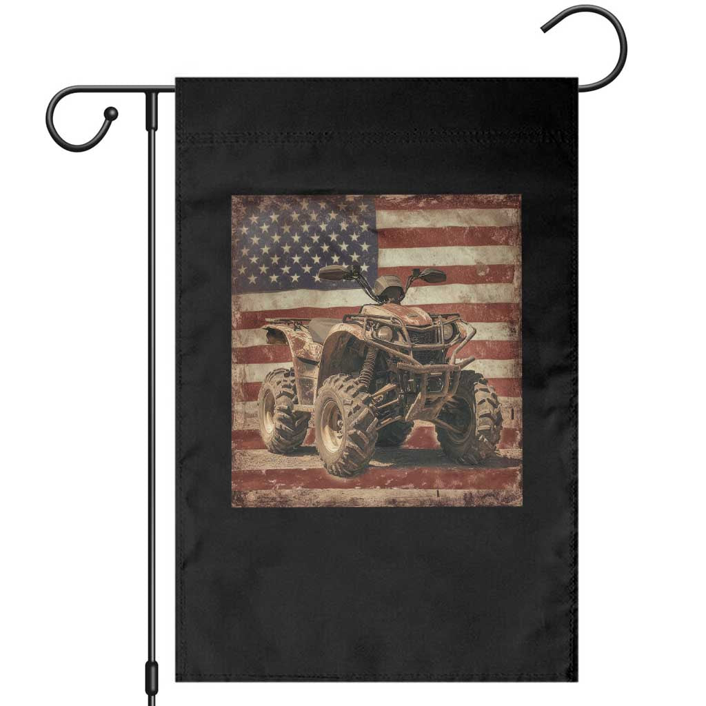American Flag Quad 4 Wheeler Garden Flag Vintage Retro Cool ATV Quadrider Off Road Clothing - Wonder Print Shop