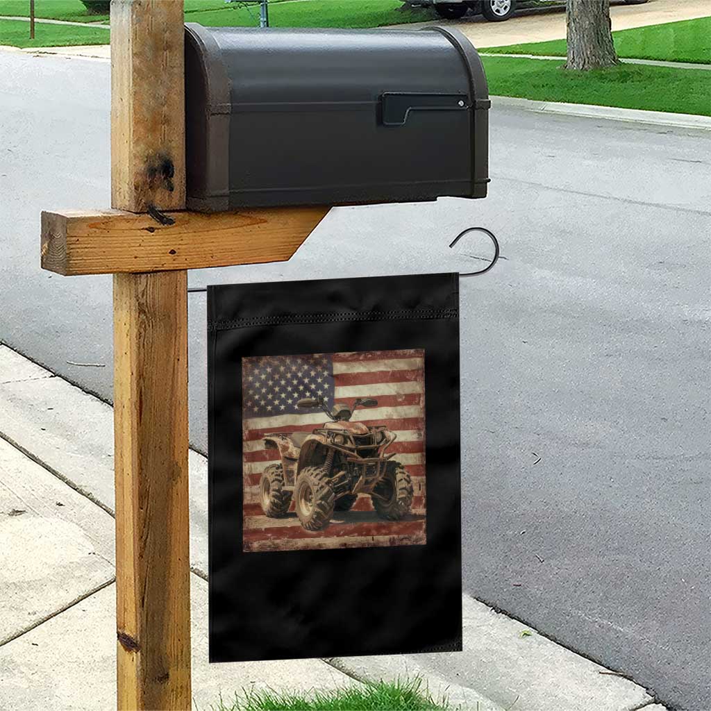 American Flag Quad 4 Wheeler Garden Flag Vintage Retro Cool ATV Quadrider Off Road Clothing - Wonder Print Shop