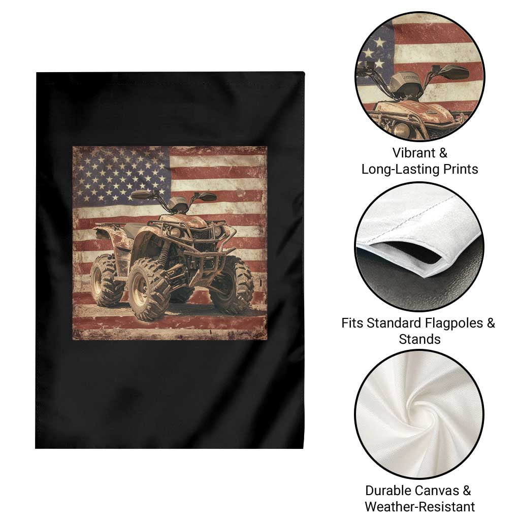 American Flag Quad 4 Wheeler Garden Flag Vintage Retro Cool ATV Quadrider Off Road Clothing - Wonder Print Shop
