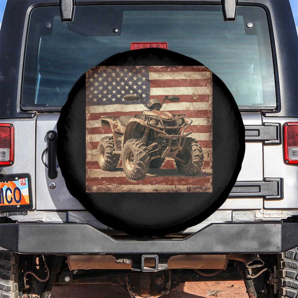 American Flag Quad 4 Wheeler Spare Tire Cover Vintage Retro Cool ATV Quadrider Off Road Clothing - Wonder Print Shop